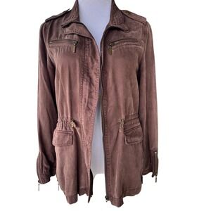 Max Jeans Utility Jacket Womens Small Brown Anorak Drawstring Waist Full Zip S